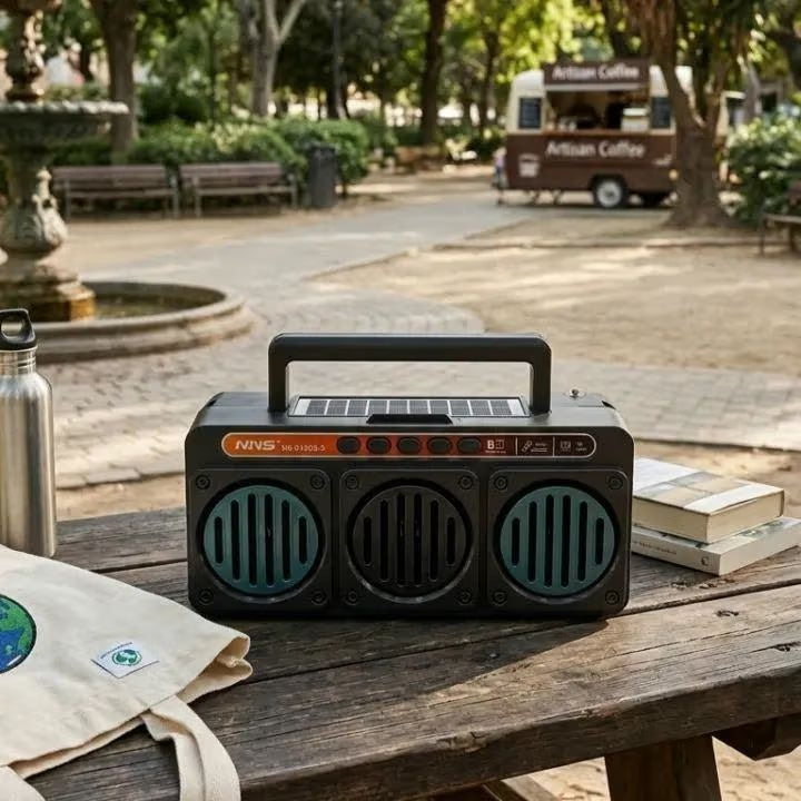 نظام إنارة وطاقة شمسية متكامل مع راديو وسماعات بلوتوث – NNS NS-8159S-SL - Integrated lighting and solar power system with radio and Bluetooth speakers