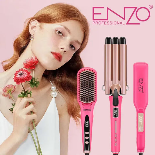 بكج شعر 3 قطع من ENZO – فرشاة, ستريتنر ، فير ثنائي ثلاثي