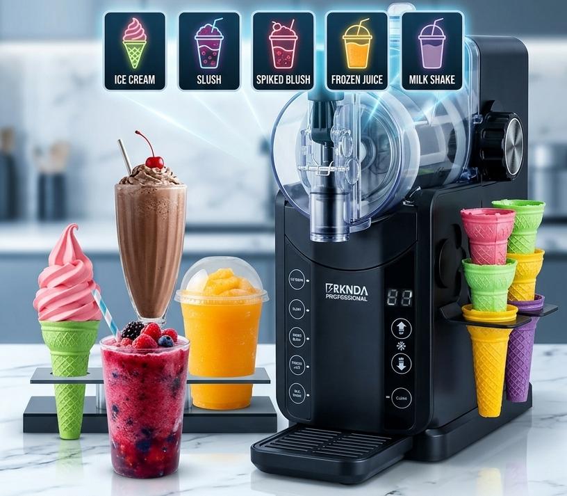 ماكينة السلاش والآيس كريم الاحترافية متعددة الاستخدامات – 5 وظائف في جهاز واحد -  Professional Multi-Purpose Slush & Ice Cream Maker – 5 Functions in 1 Device