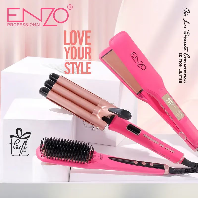 بكج شعر 3 قطع من ENZO – فرشاة, ستريتنر ، فير ثنائي ثلاثي