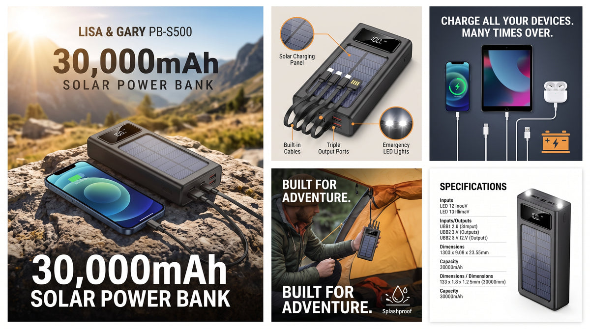 Solar Power Bank  (30.000mAh)  باور بانك طاقة شمسية بقدرة