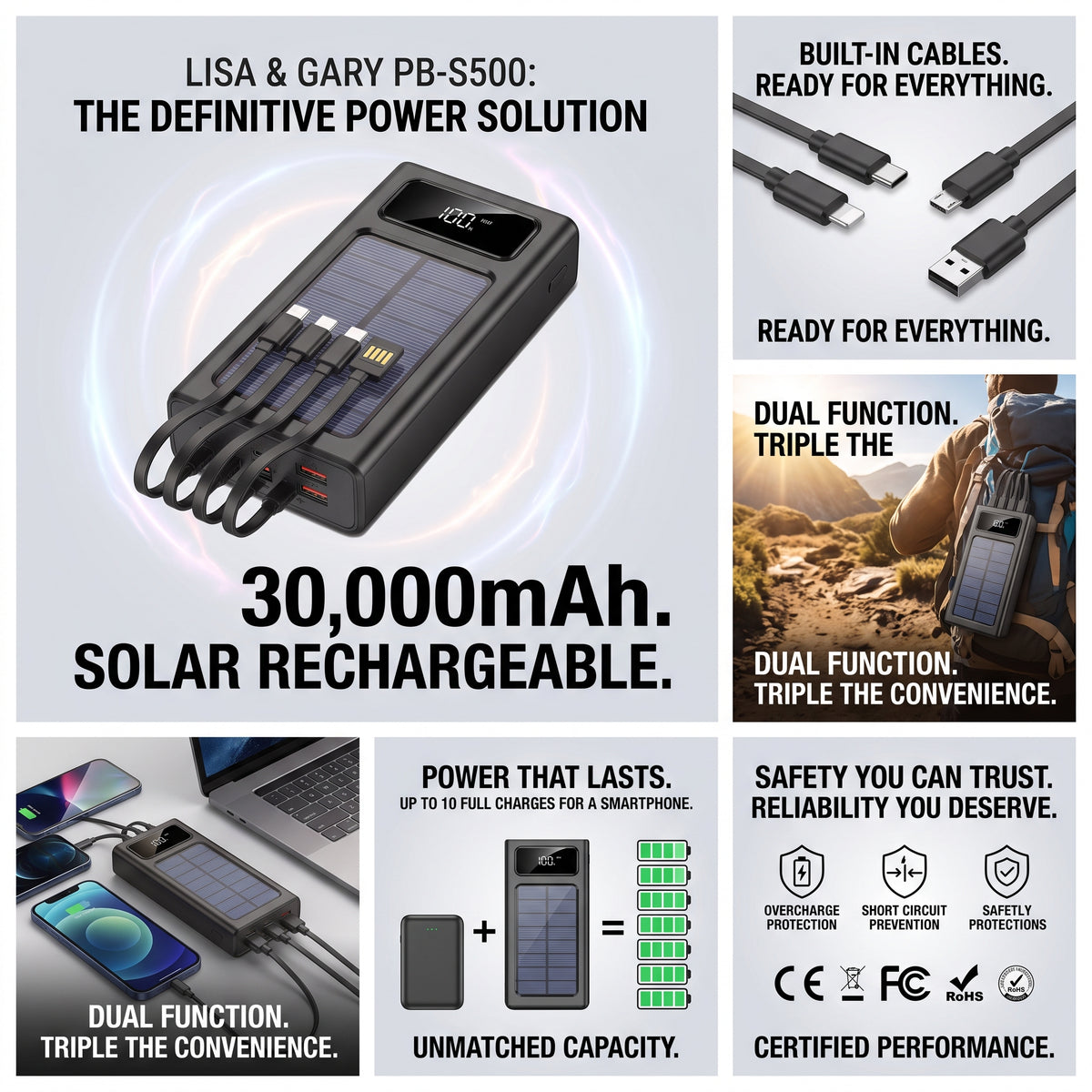 Solar Power Bank  (30.000mAh)  باور بانك طاقة شمسية بقدرة