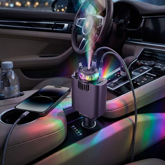 شاحن سيارة 5 في 1 مع معطر ومؤثرات إضاءة LED - 5-in-1 car charger with air freshener and LED light effects
