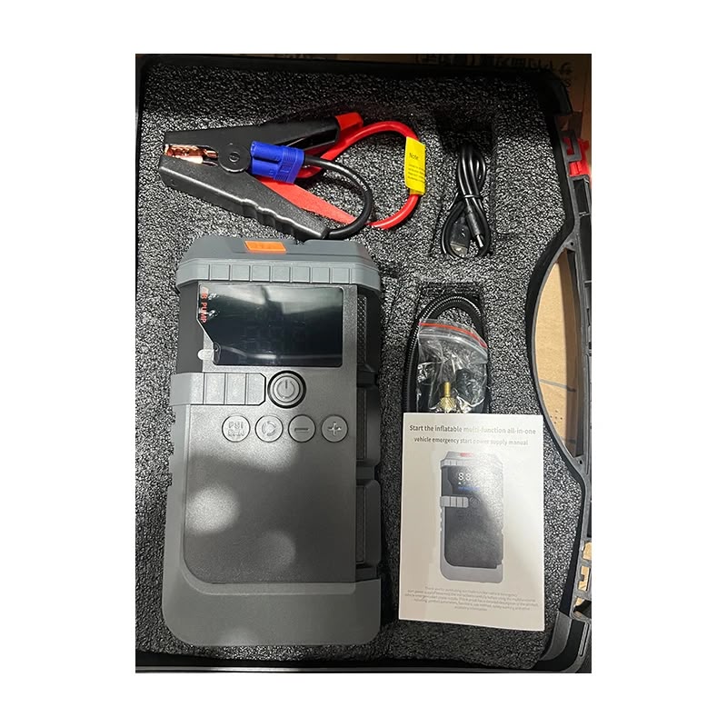 جهاز الطوارئ المتنقل متعدد الاستخدامات (منفاخ إطارات + اشتراك بطارية السيارة + باور بانك) - Multi-purpose portable emergency device (tire inflator + car battery jump starter + power bank)