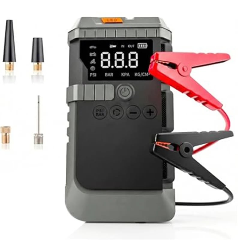 جهاز الطوارئ المتنقل متعدد الاستخدامات (منفاخ إطارات + اشتراك بطارية السيارة + باور بانك) - Multi-purpose portable emergency device (tire inflator + car battery jump starter + power bank)
