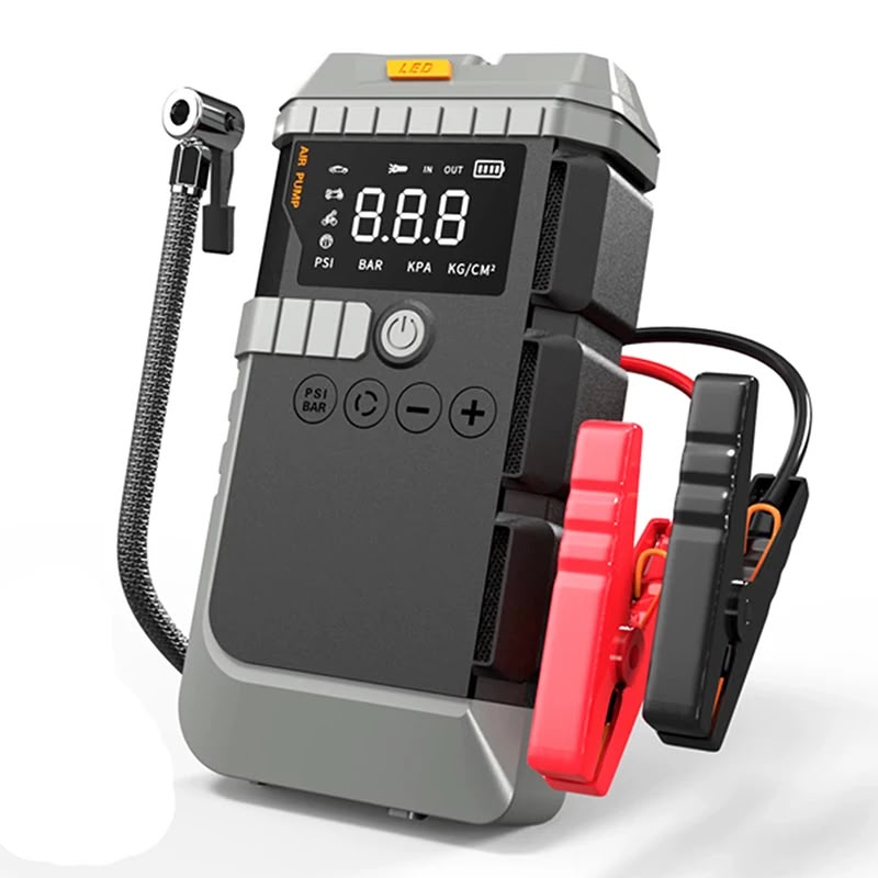 جهاز الطوارئ المتنقل متعدد الاستخدامات (منفاخ إطارات + اشتراك بطارية السيارة + باور بانك) - Multi-purpose portable emergency device (tire inflator + car battery jump starter + power bank)