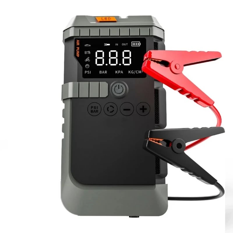 جهاز الطوارئ المتنقل متعدد الاستخدامات (منفاخ إطارات + اشتراك بطارية السيارة + باور بانك) - Multi-purpose portable emergency device (tire inflator + car battery jump starter + power bank)