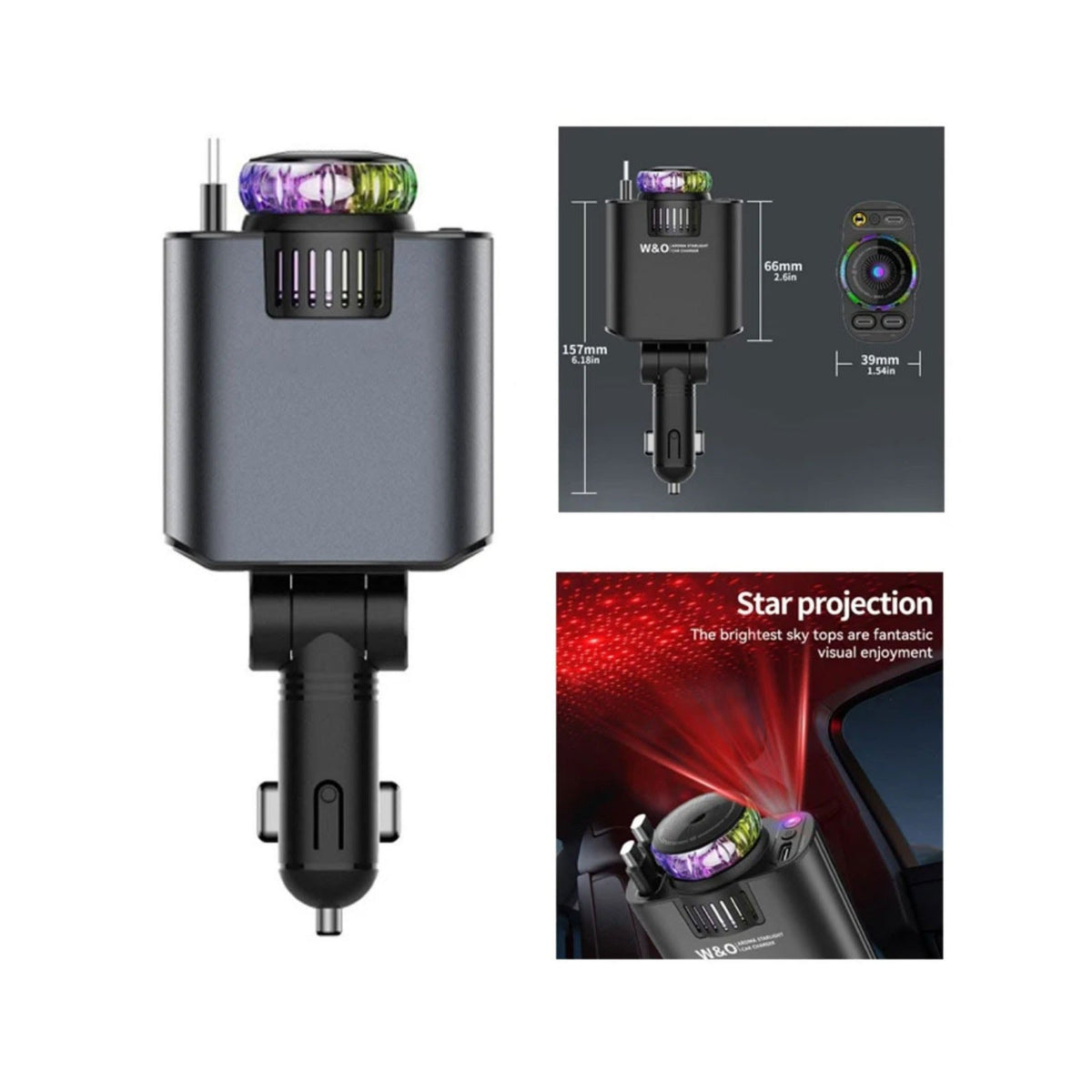 شاحن سيارة 5 في 1 مع معطر ومؤثرات إضاءة LED - 5-in-1 car charger with air freshener and LED light effects