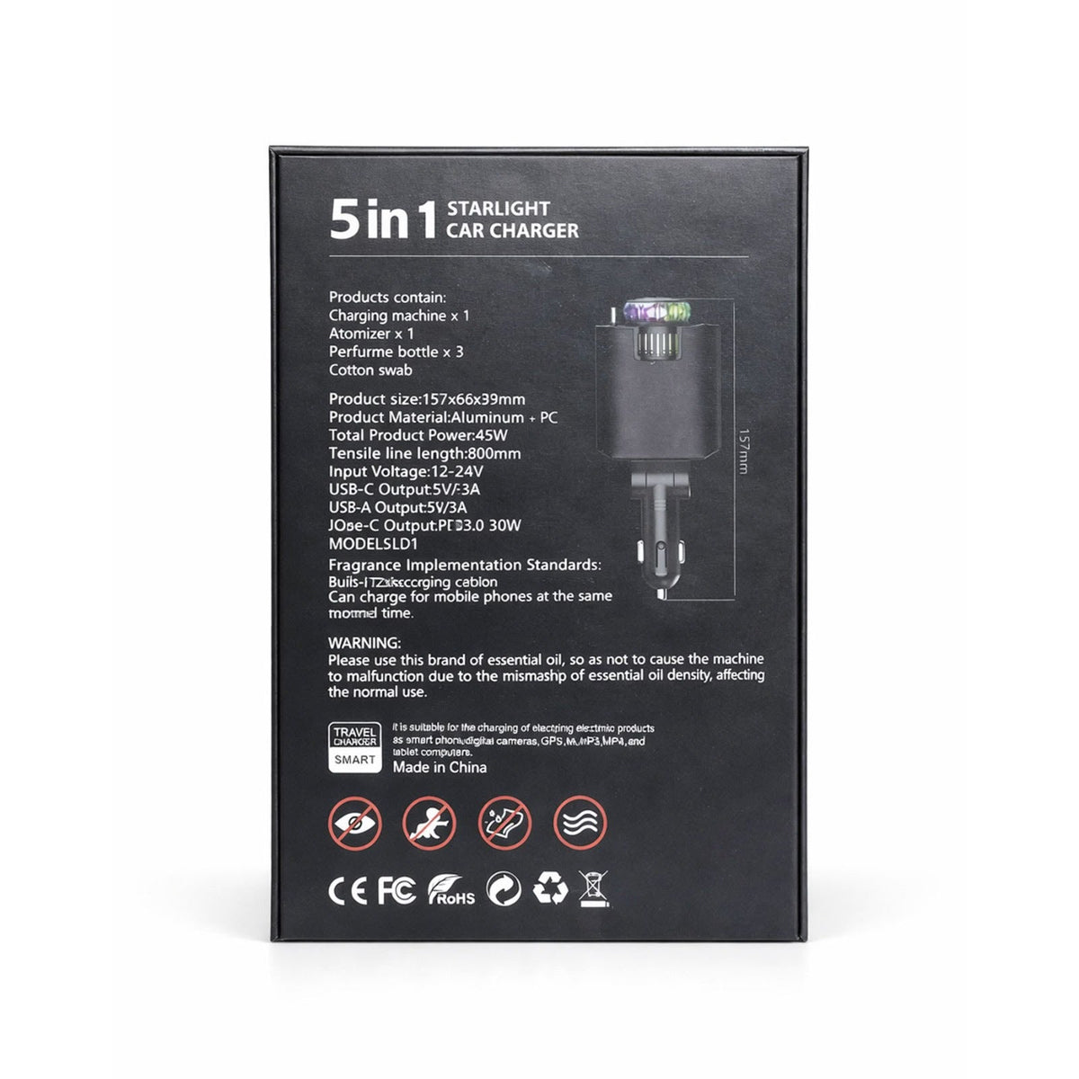 شاحن سيارة 5 في 1 مع معطر ومؤثرات إضاءة LED - 5-in-1 car charger with air freshener and LED light effects