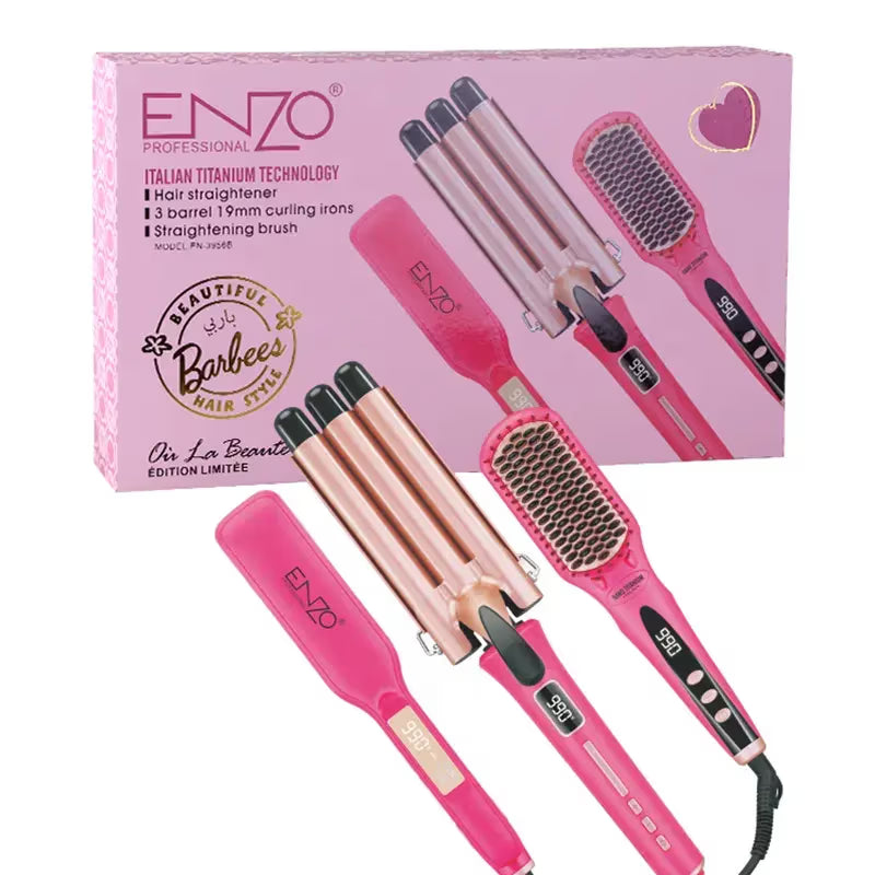 بكج شعر 3 قطع من ENZO – فرشاة, ستريتنر ، فير ثنائي ثلاثي