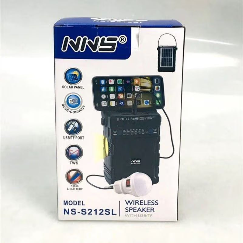 سماعة بلوتوث متعددة الوظائف مع راديو وطاقة شمسية وإنارة – NNS NS-S212SL - Multifunctional Bluetooth speaker with radio, solar power, and lighting