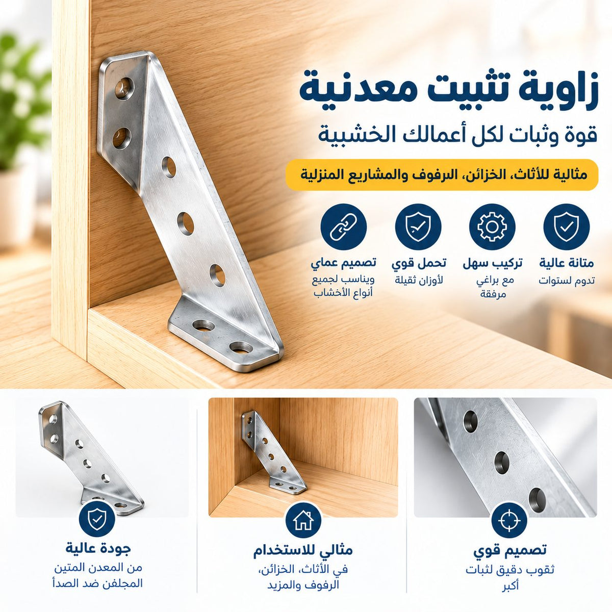 زوايا تثبيت معدنية – دعم قوي للأثاث والأرفف